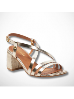 Złote sandały skórzane na...