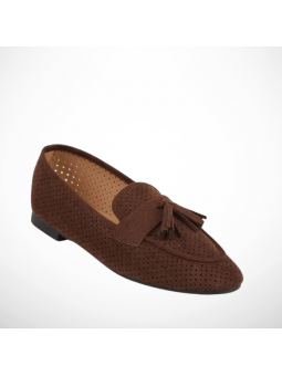 Brązowe Ażurowe Mokasyny...