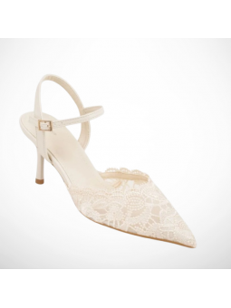 Beżowe Koronkowe Szpilki z...