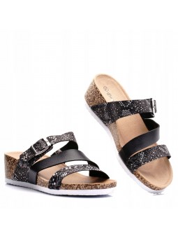 Czarno-srebrne klapki na...