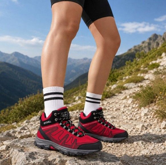 Czerwone Buty Trekkingowe Wodoodporne Z Membraną Softshell 4011