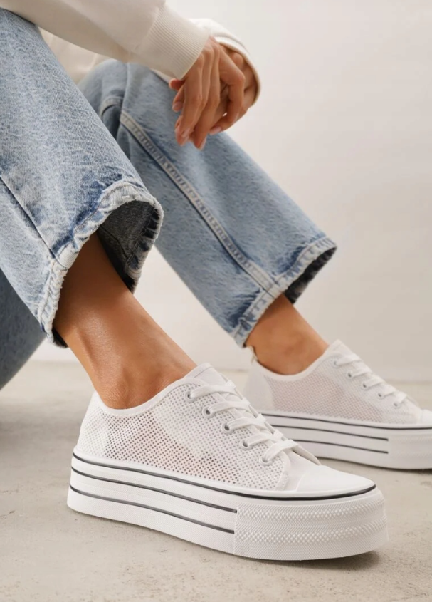 Białe Trampki Damskie Ażurowe Na Platformie 2368B