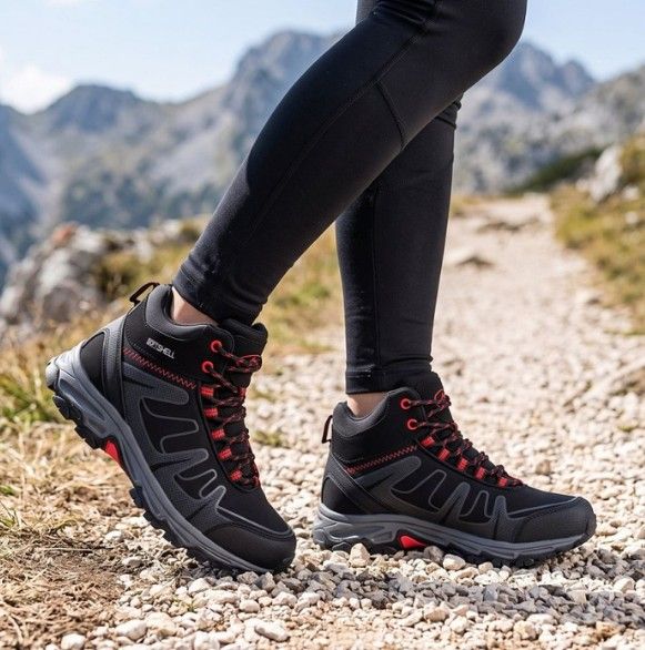 Czarno-Czerwone Buty Trekkingowe Wodoodporne Z Membraną Softshell 4011