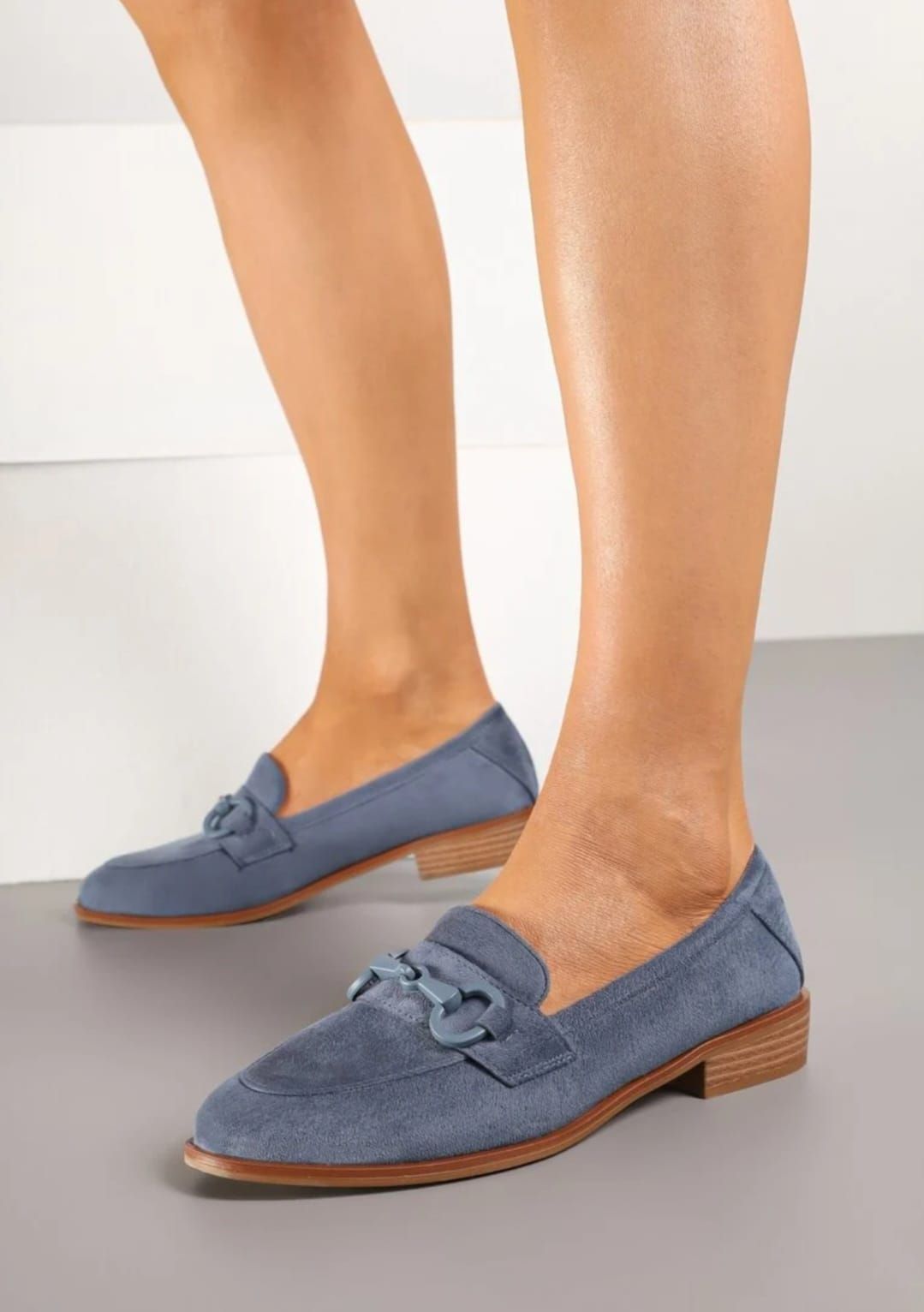 Stylowe Niebieskie Damskie Mokasyny z Eko zamszu 2363B